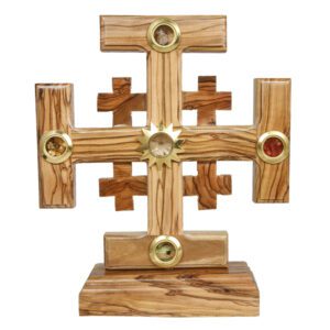 Olive Wood Cross - Jerusalem Cross w/ Stand & Ornaments