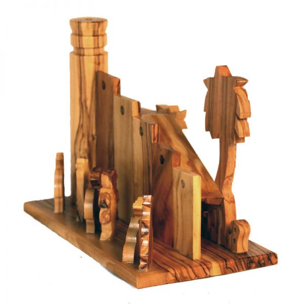 Small Olive Wood Nativity Set with Wall