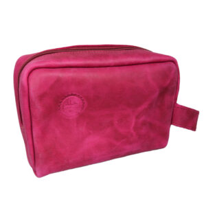 Leather Toiletry/Travel Pouches - Dark Pink