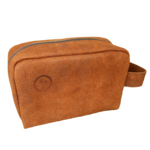 Leather Toiletry/Travel Pouches - Suede Medium Brown